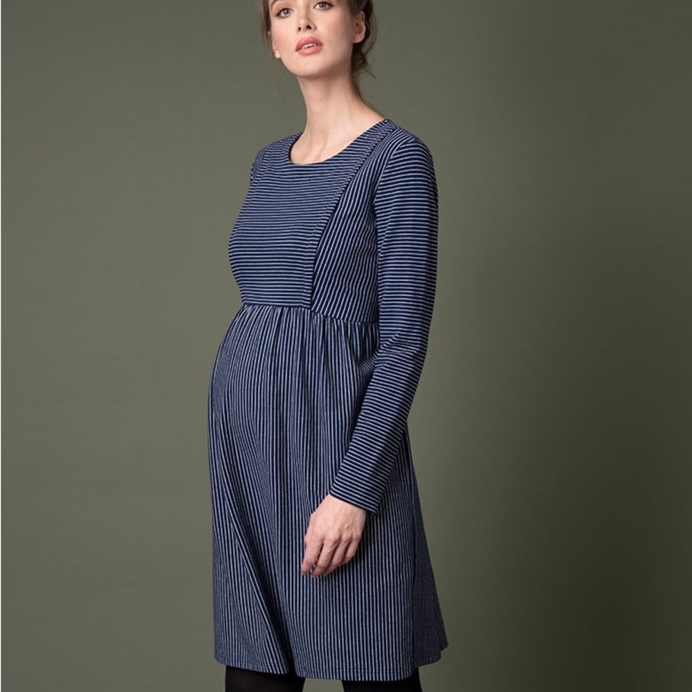 Seraphine navy stripe cotton maternity and nursing dress